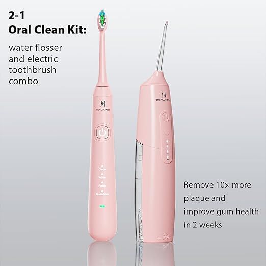 2-1 Oral Clean Kit- Water Dental flosser & Electric Toothbrush Combo- Brushing & Flossing- for Teeth Cleaning and Gum Health (Pink)