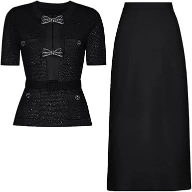 Women's Slim-Fit Knitted Midi Skirt Set, Winter Black Waist-Tightening Sweater, Slim-Fit Straight Knitted Midi Skirt