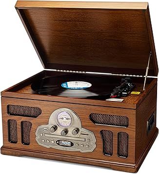 SoundBeast All-in-One Turntable with 3-Speed Record Player, Bluetooth, CD, Cassette Tape, AM/FM Radio, USB, Built-in Speakers, Handmade Wooden Exterior