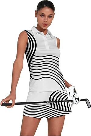 ACEGOLFS Women's Golf Shirts Sleeveless Collared Shirt for Women Quick Dry Button Up Tennis T-Shirt Printed Workout Tank Tops