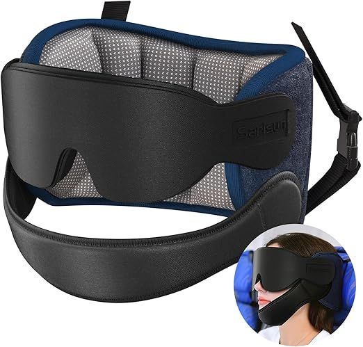 Travel Pillows for Airplanes with Sleep Eye Mask, Chin Strap, Airplane Pillow for Long Flights, Car Road Trip, 360° Support Headrest, Stop Bobblehead Travel Essential, Mottled Grey