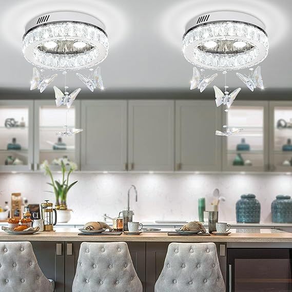 Butterfly Chandelier Silver 12in Modern Crystal Raindrop Chandelier Lighting Flush Mount Ceiling Chandeliers for Living Room 3XGU10