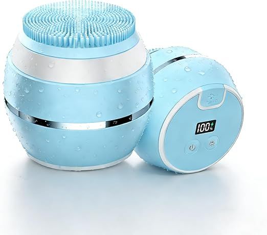 Electric Face Scrubber & Silicone Facial Cleansing Brush - Waterproof Sonic Face Brush Exfoliator with LED Screen, 3 Beauty Light Modes, Rechargeable Face Wash Brush for Deep Cleaning & Massage-Blue