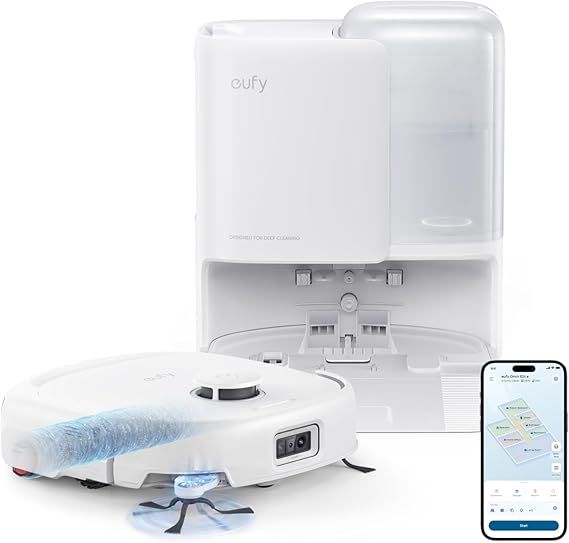eufy Robot Vacuum E25, HydroJet System with Roller Mop, 20,000 Pa Turbo Suction, All-in-One Robot Vacuum and Mop Combo, Edge-to-Corner Cleaning, Zero-Tangle Design, AI Obstacle Avoidanced, White