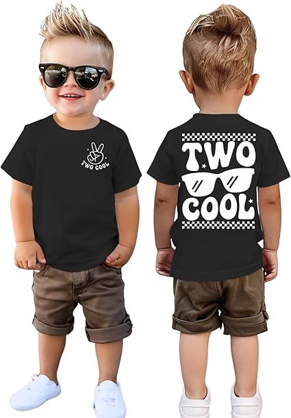 Two Cool Birthday Shirt 2nd Birthday Boy Tshirt 2 Year Old Toddler Boys Second Bday Party Short Sleeve Outfits Tops
