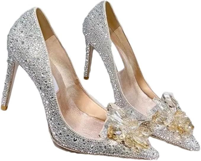 Womens Handmade Bling Rhinestone Pumps Wide Instance Ladies Stiletto Wedding Shoes