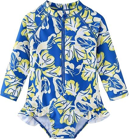 UMELOK Baby Girls' One Piece Swimsuit Rash Guard Swimwear Long Sleeve with UPF 50+ Sun Protection