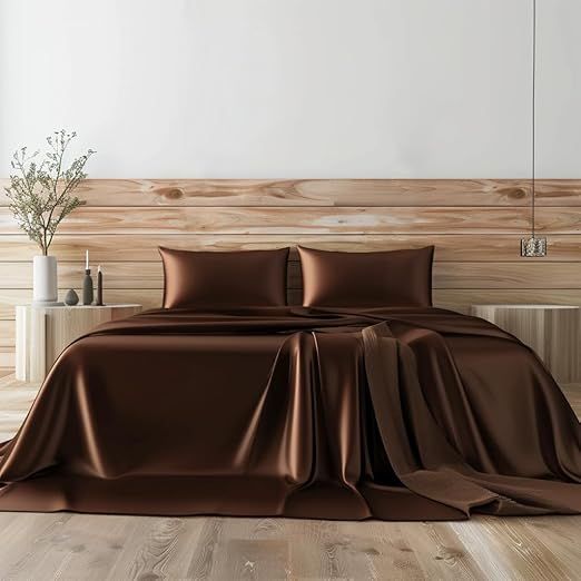 Twin XL Size 4-Piece Sheet Set Premium 30 Momme Mulberry Silk Bed Sheets Set Fits 23-26" Deep Pocket (Solid, Burnt Orange)