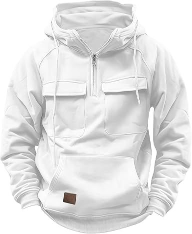 Cargo Hoodies for Men Tactical Sweatshirt Quarter Zip Cargo Pullover Hoodies Workout Gym Men Fashion Outdoor Hoodie