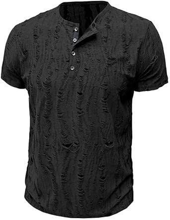 Men's Round Neck Outdoor Short Sleeves Classic Business Polyester T-Shirt Breathable Sweat-Wicking Tops with Button