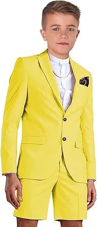 Shorts Suit for Boys Summer Casual 2 Piece Beach Wedding Tuxedo Suit Kids Slim Fit Formal Jacket Pants Set