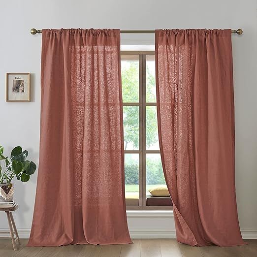 Get Bed Ready Pure Luxury Linen Window Panels 100% European Flax Semi Sheer Opaque Curtains 2pc. Rod Pocket Back Tab Lightweight Set of 2 Panels (Clay, 50W x 96L)