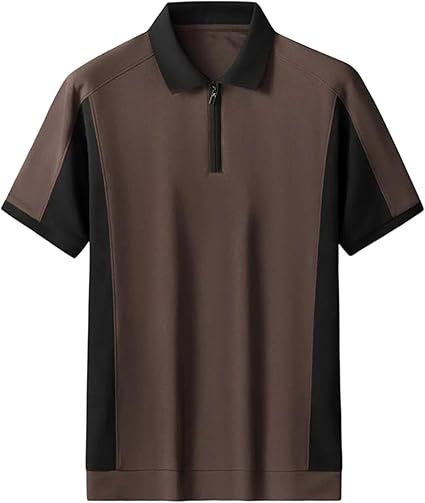 Men's Short Sleeve Turn-Down Collar Shirt Casual Patchwork Loose Top Zipper Fashion Basic Tees Daily Wear Clothing