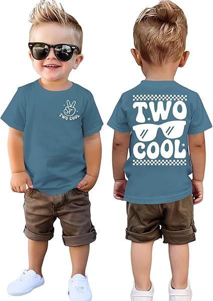 Two Cool Birthday Shirt 2nd Birthday Boy Tshirt 2 Year Old Toddler Boys Second Bday Party Short Sleeve Outfits Tops