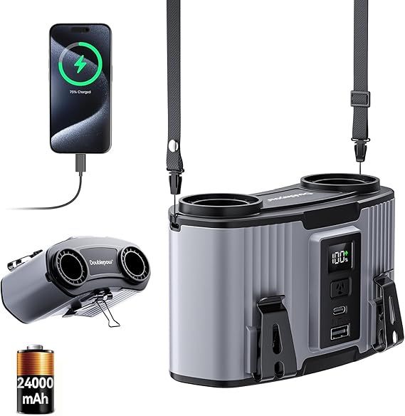 24000mAh Portable Waist Fan, Dual Waist Fan, USB Rechargeable Clip On Belt for Working, Dual Air Ducts Motors, 10 Speeds & 40H, Wearable Neck Fan Cooling for Camping, Outdoor, Travel (Grey)