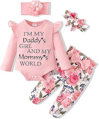 SUNNY PIGGY Newborn Infant Baby Girl Clothes Ruffle Romper Toddler Girl Floral Cotton Pant Sets Girls Clothing Outfit