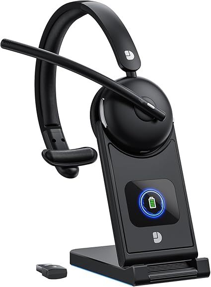 Wireless Headset with Mic for Work, Wireless Headset with Microphone (Noise Cancelling), Smart Mult-Func Dock, 65H Worktime&Fast Charge Bluetooth Headphones for Work/PC/Computer/Call Center/Teams/Zoom
