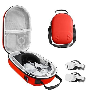Hard Carrying Case Compatible with Oculus Meta 3/3S,VR Headset Elite Strap and Touch Controller Accessories Carry Case,Hard Shell Travel Storage Bag (Red)