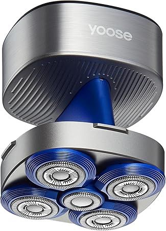 yoose Head Shavers for Bald Men, IPX7 Skin Close Electric Razor for Men (Ergonomic Design, USB-C, 90-Min Usage, 5 Floating Cutting Heads), Intelligent PID Control, Battery Indicator, H5 Silver
