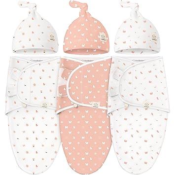 KeaBabies 3-Pack Organic Swaddles for Newborns Girls, Boys with Hats -Soft Cotton Baby Sleep Sacks 0-3 Months,Breathable Baby Hats and Swaddles 0-3 Months,Newborn Essentials Must Haves(Butterflies)