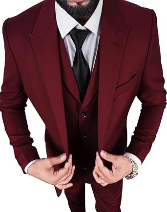 Men's 3 Piece Slim Fit Prom Tuxedo Suit - Spring Wedding Groom Blazer Suit Set - Double Breasted Vest & Pants men