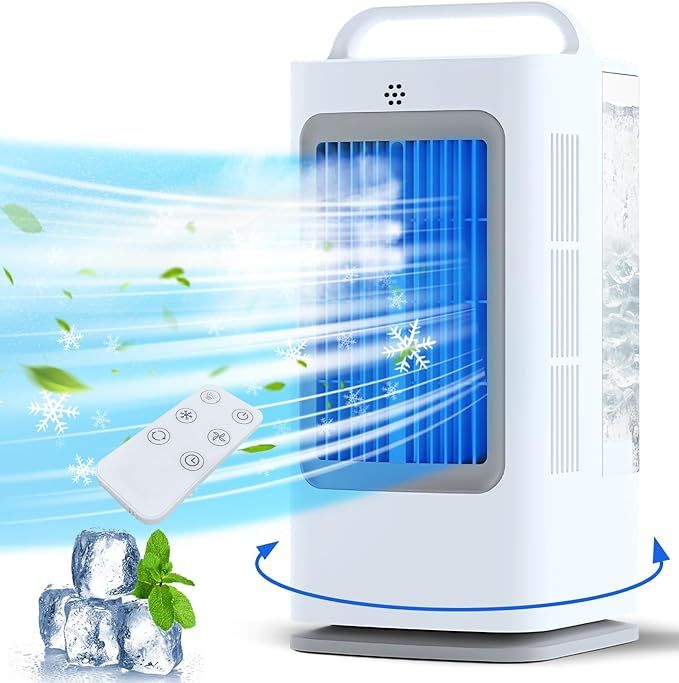 Portable Air Conditioners, 1700ml Evaporative Air Cooler with Remote, 120° Oscillating Mini Air Conditioner Portable with 3 Speeds & 1-7H Timer, Portable AC Unit for Bedroom Room Office Desk