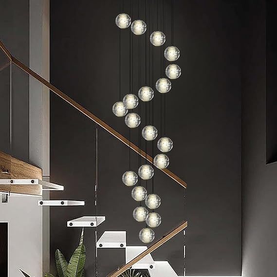 20-Light High Ceiling Chandelier, Staircase Chandeliers with Modern Bubble Crystal, Staircase Bubble Chandelier for Living Room High Ceiling, Dimmmable Ceiling Light Fixtures for Foyer20-Light High Ceiling Chandelier, Staircase Chandeliers with Modern Bub
