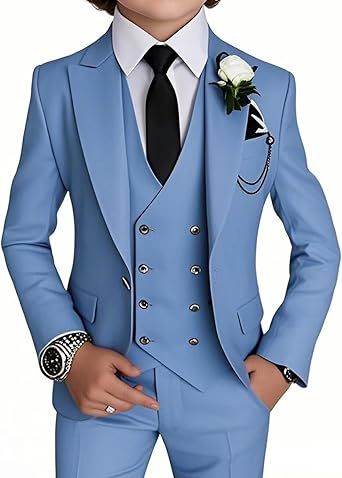 Boy's 4 Piece Suit Slim Fit Suit One Button Formal Wedding Suits Prom Dress Suit with Tie