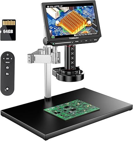 TOMLOV 4K Autofocus Microscope TM4K-AF Max, 10.1" HDMI Digital Microscope with Spin Flex Arm, Micro Soldering Microscopes for Electronics Repair, 52MP Error Coin Micro Scope Full View, Ring Light, 64G