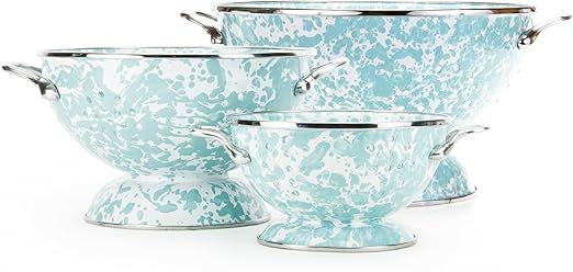 Golden Rabbit Enamelware - Set of 3 Colanders (Sea Glass Swirl)