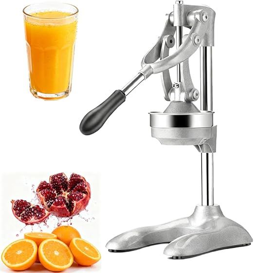 Professional manual citrus juicer - made of heavy-duty cast iron and stainless steel, easy to clean, suitable for home and restaurant use.(Silver)
