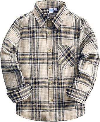 VATPAVE Boys Flannel Button Down Shirt Casual Long Sleeve Plaid Shirts 6-14 Years