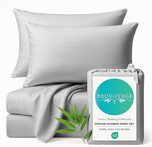 BedVoyage - Viscose from Bamboo Queen Sheet Set - Luxury Sheets Queen Size - Cooling Bed Sheets 18" Deep Pocket - Ultra Soft Sheet and Pillowcase Set - Stone