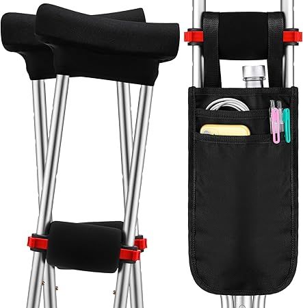 5 Pcs Crutch Pads, Bag, Underarm Crutches Padding Cover for Adults Armpit Padding, Pouch, Lightweight Accessories for Adult Youth Walking(Black)