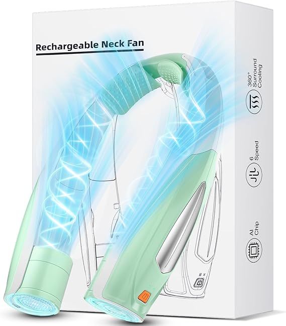 AI Neck Fan, 6 Speeds Adjustable Portable Personal Fan Rechargeable, 6000 mAh Battery Faster Cooling Wearable, Ultra Quiet for Home, Office, Travel, Outdoor