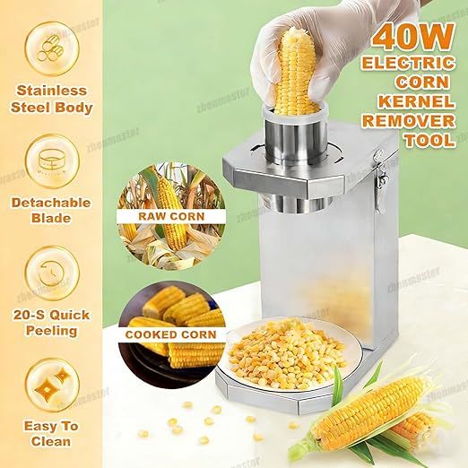 High-Speed Electric Corn Thresher, 40W Commercial Corn Cutter, 6.5cm Wide Chute & Stainless Steel Body, Quick & Clean Kernel Removal For Restaurants, Home Kitchens & Bulk Food Prep