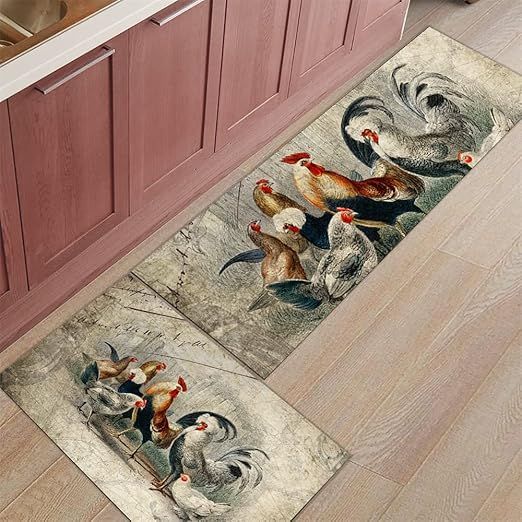 Retro Illustration Kitchen Rug Bedroom Entrance Doormat Home Floor Decor Carpet Bathroom Anti-Slip(40x60cm+40x120cm)