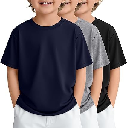 3 Pack Toddler Boys Short Sleeve Shirts Basic Crew Neck Loose Fit Tees Summer Casual Soft Shirts