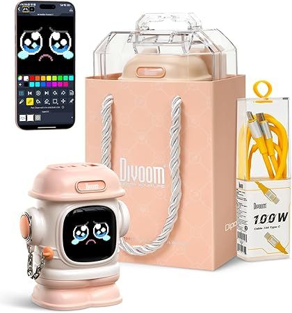 Divoom Dipow 65W USB-C Charger 3-Port Fast GaN Charger with DIY Pixel Display Foldable Compact Wall Block Power Adapter for iPhone 16/15 MacBook iPad Galaxy S23/S24 Switch (with 100w Cable) (Pink)