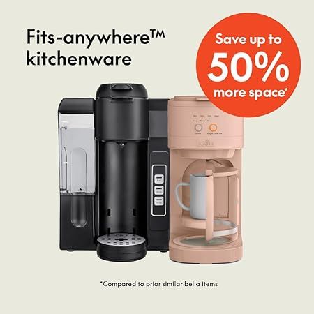 BELLA VersaBrew 2-in1 Coffee Maker, K-Cup compatible, Brew 3 Sizes Carafes & Single Serve Cups, Dishwasher Safe Reusable Filter & Filter Holder, Iced Coffee Function, 60oz Tank, Blossom