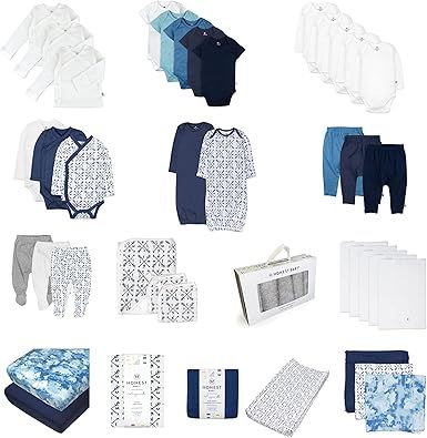 HonestBaby 50-Piece Oh Set Newborn Essentials Gift Box Organic Cotton for Infant Baby Boys, Girls, Unisex