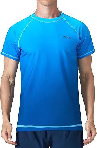 Mens Swim Shirts UPF 50+ Sun Protection Quick Dry SPF Rash Guard Outdoor Beach Fishing T Shirts