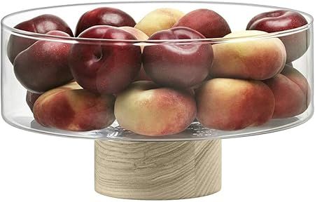 LSA Lotta Pedestal Bowl Clear & Ash Base Ø25cm| 1 Unit | Mouthblown & Handmade Glass | Hand Planed Wood | LW30