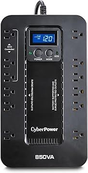 CyberPower EC850LCD Ecologic UPS Battery Backup and Surge Protector, 850VA/510W, 12 Outlets, ECO Mode, Compact, UL Certified