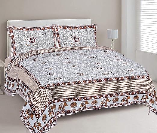Cotton Printed Bedsheet Set | Soft-Breathable Bedding with Zippered Pillow Covers (Gray, King (U.S. Standard))