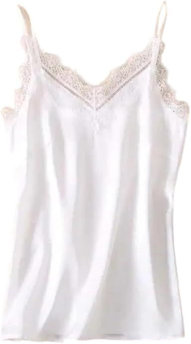 Women's Elegant V-Neck Sleeveless Lace Patchwork Cami Top Summer Pullover Tank Blouse