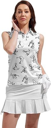 ACEGOLFS Women's Golf Shirts Sleeveless Collared Shirt for Women Quick Dry Button Up Tennis T-Shirt Printed Workout Tank Tops