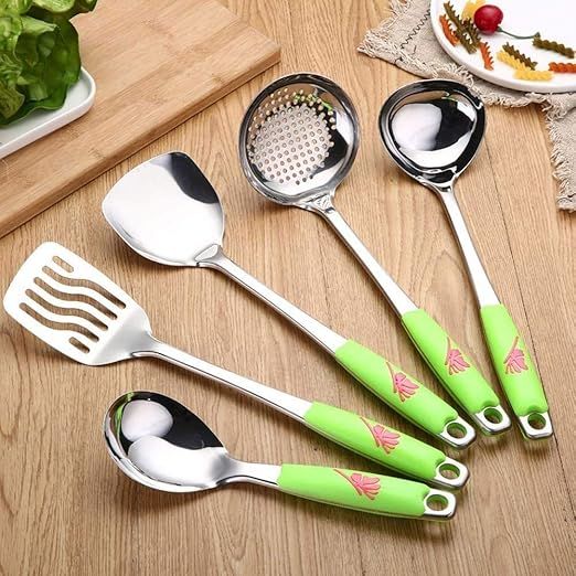 VIDI 1 Set 6pc Portable Stainless Steel Non-stick Ladle Food Wok Spatula Spoon Kitchen Tools Cooking Utensil Cookware Espatula