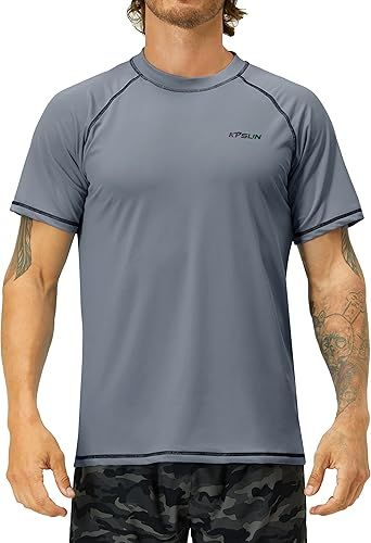 Mens Swim Shirts UPF 50+ Sun Protection Quick Dry SPF Rash Guard Outdoor Beach Fishing T Shirts
