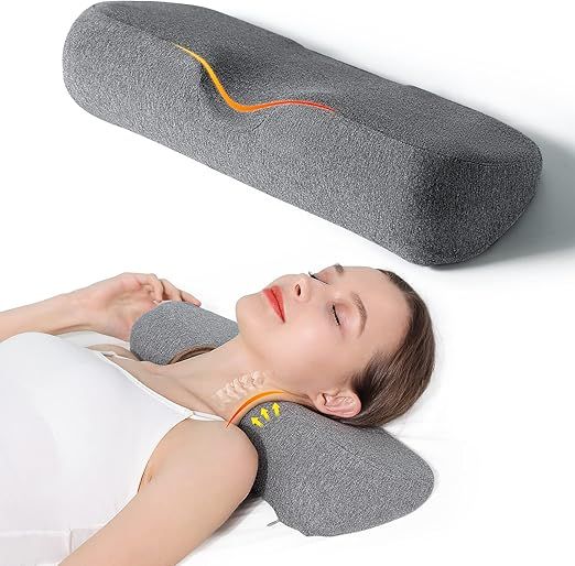 Cervical Neck Pillows for Pain Relief Sleeping, Memory Foam Neck Bolster Support Pillow and Shoulder Relaxer for Stiff Pain Relief, Neck Support Pillow Bed Neck Roll Pillow(Dark Gray)